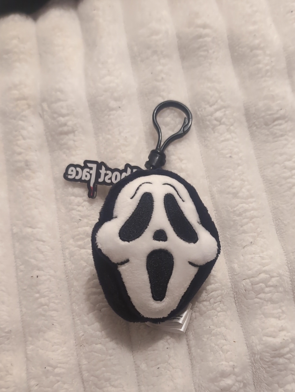 Plush Ghost Face Keychain Clip - Black & White Kids Accessory